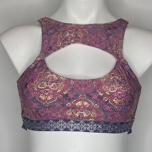 Ibiza Purple Gold Kaleidoscope Keyhole Cutout Bikini Top L